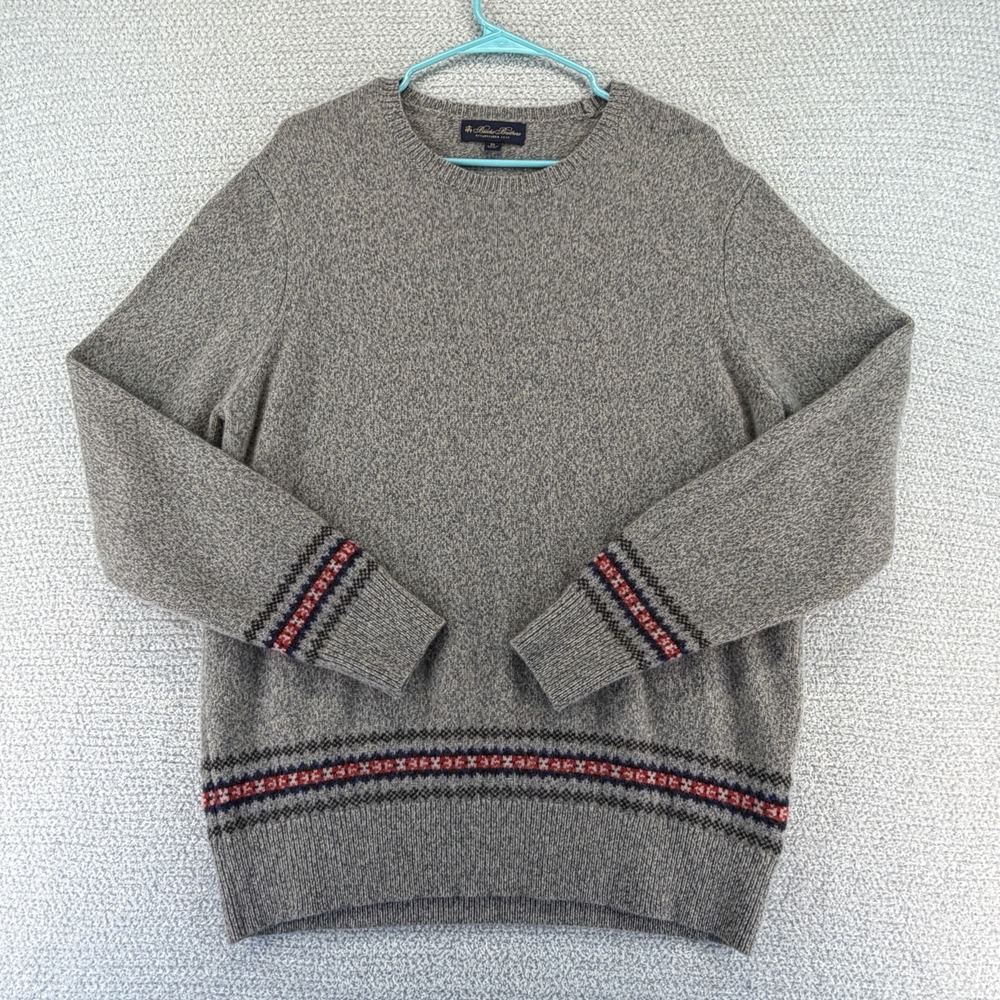 Brooks Brothers Sweater Mens XL Gray Fair Isle Merino Wool Blend Pullover Preppy